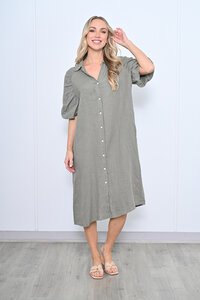 Cali & Co Puff Sleeve Linen Dress