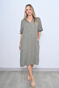 Cali & Co Puff Sleeve Linen Dress