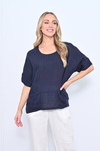 Cali & Co Front Pockets Linen Top