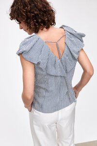 Veronika Maine Stripe Linen Flounce Top