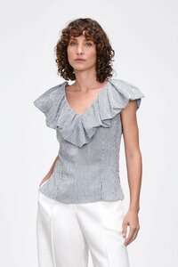 Veronika Maine Stripe Linen Flounce Top