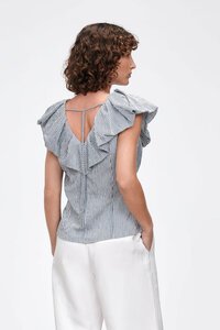 Veronika Maine Stripe Linen Flounce Top