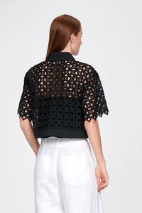 Veronika Maine Geometric Scalloped Contrast Shirt