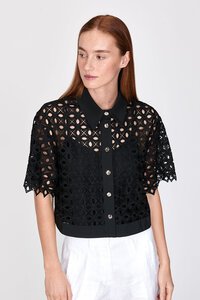 Veronika Maine Geometric Scalloped Contrast Shirt