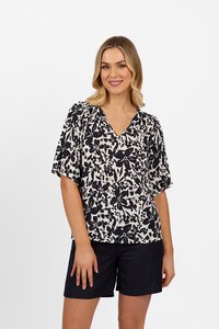 Vassalli SS V Neck Shirred Shoulders Top - Coco