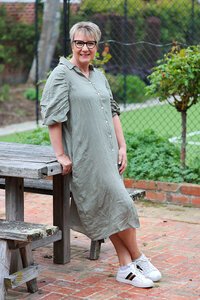 Cali & Co Puff Sleeve Linen Dress