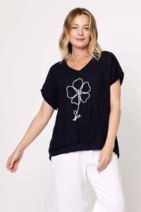 La Strada Embroidered Flower Tee