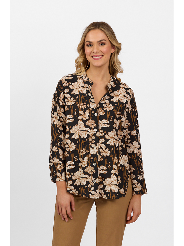 Vassalli Print Long Sleeve Side Split Shirt - Roma