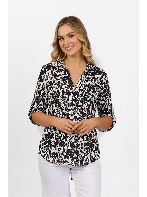 Vassalli Placket Shirt With Tab Sleeve - Coco