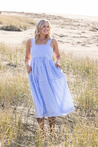 Vassalli Wide Shoulder Straps Stripe Dress