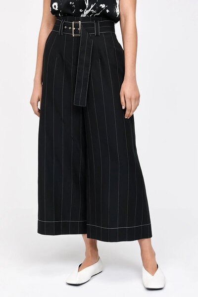 Veronika Maine Textured Pinstripe Topstitched Cropped Pant-new-Preen