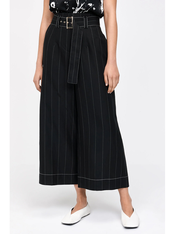 Veronika Maine Textured Pinstripe Topstitched Cropped Pant