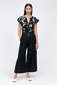 Veronika Maine Textured Pinstripe Topstitched Cropped Pant