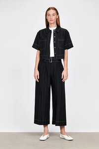 Veronika Maine Textured Pinstripe Topstitched Cropped Pant