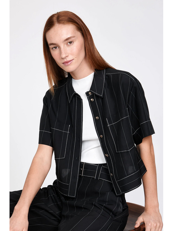 Veronika Maine Textured Pinstripe Pocket Shirt