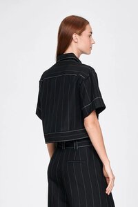 Veronika Maine Textured Pinstripe Pocket Shirt