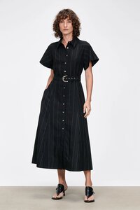 Veronika Maine Textured Pinstripe Shirt Dress