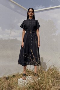 Veronika Maine Textured Pinstripe Shirt Dress