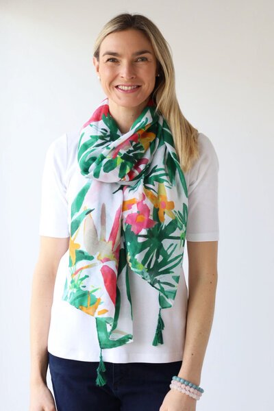 Archer House Jungle Print Scarf with Tassels-best-sellers-Preen