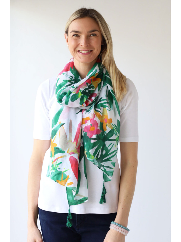 Archer House Jungle Print Scarf with Tassels