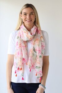 Archer House Floral Print Scarf with Tassels