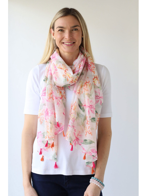 Archer House Floral Print Scarf with Tassels