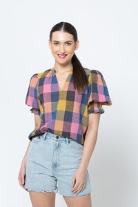 Seeking Lola Relaxed Butterfly Check Top