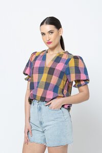 Seeking Lola Relaxed Butterfly Check Top