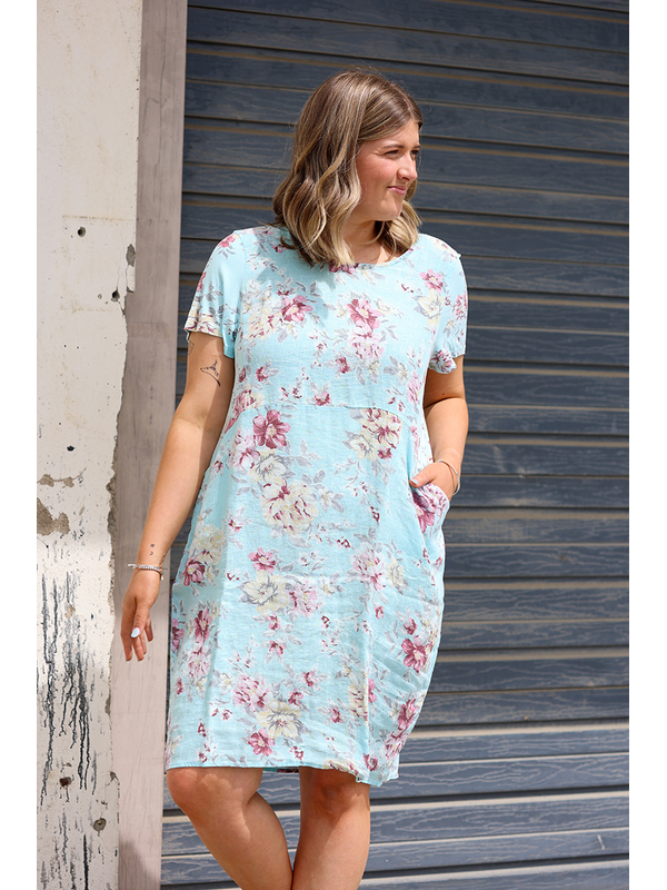 Cali & Co Pastel Floral Linen Dress