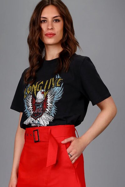 Storm Eagle Print Black Tee-new-Preen