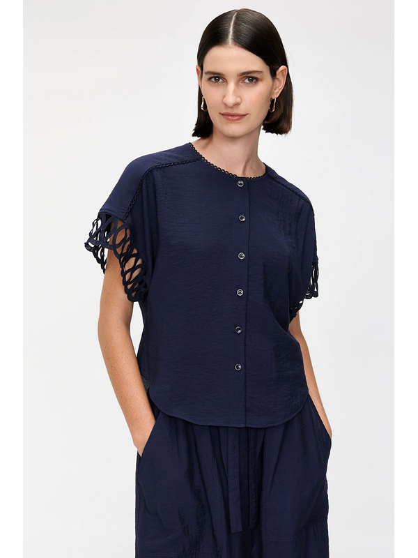 Veronika Maine Textured Viscose Shirt with Embroidery Trim