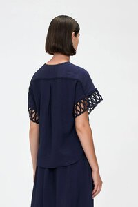 Veronika Maine Textured Viscose Shirt with Embroidery Trim