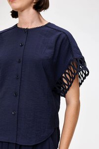 Veronika Maine Textured Viscose Shirt with Embroidery Trim