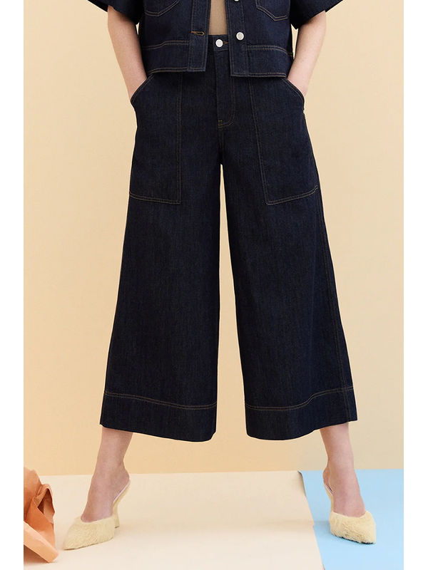 Veronika Maine Tencel Denim Wide Cropped Pant