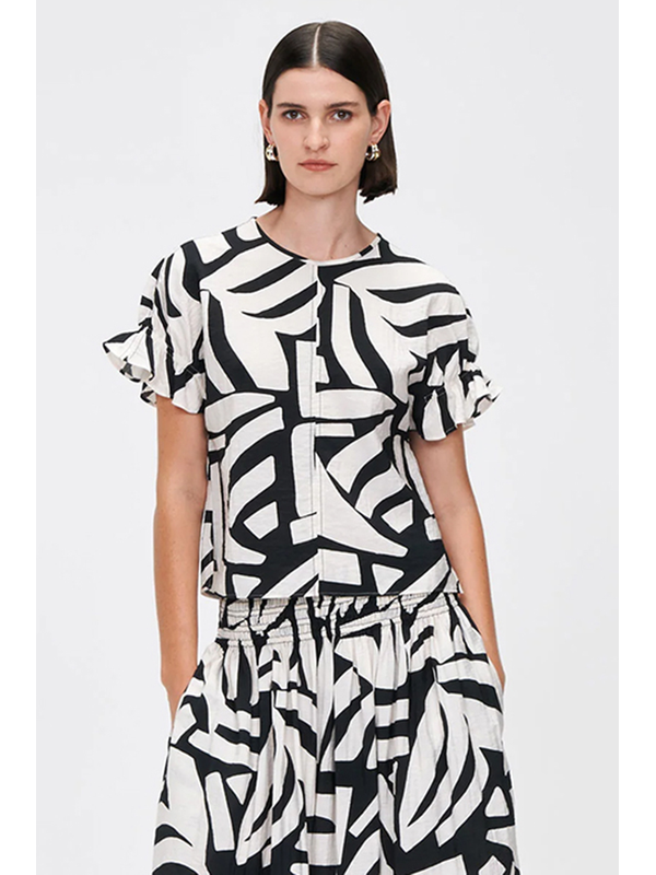 Veronika Maine Monochrome Mosaic Print Top