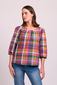 Memo Pintuck Volume Sleeve Check Top