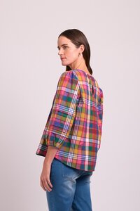 Memo Pintuck Volume Sleeve Check Top