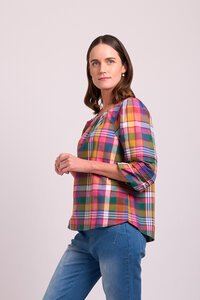 Memo Pintuck Volume Sleeve Check Top