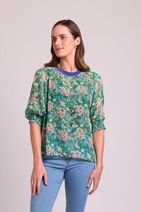 Memo Rib Neck Shirred Cuff Top