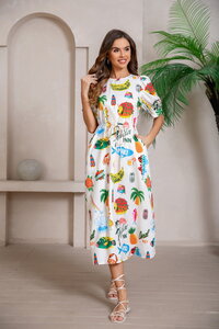 Mutig Tropical Puff Sleeve Midi Dress