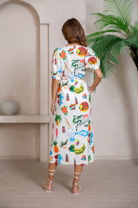 Mutig Tropical Puff Sleeve Midi Dress