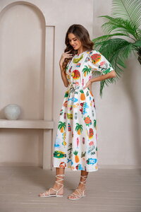 Mutig Tropical Puff Sleeve Midi Dress