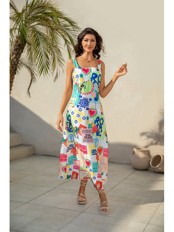 Mutig Tropical Patchwork Tie Back Maxi Dress