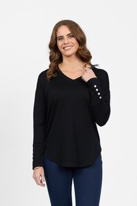 Vassalli Merino V Neck Button Cuff Top