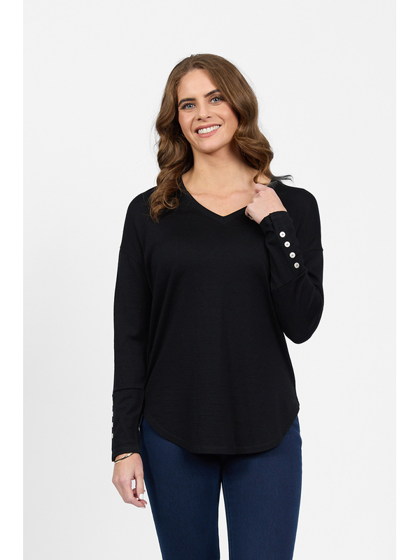 Vassalli Merino V Neck Button Cuff Top