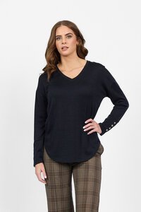 Vassalli Merino V Neck Button Cuff Top