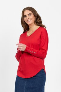 Vassalli Merino V Neck Button Cuff Top