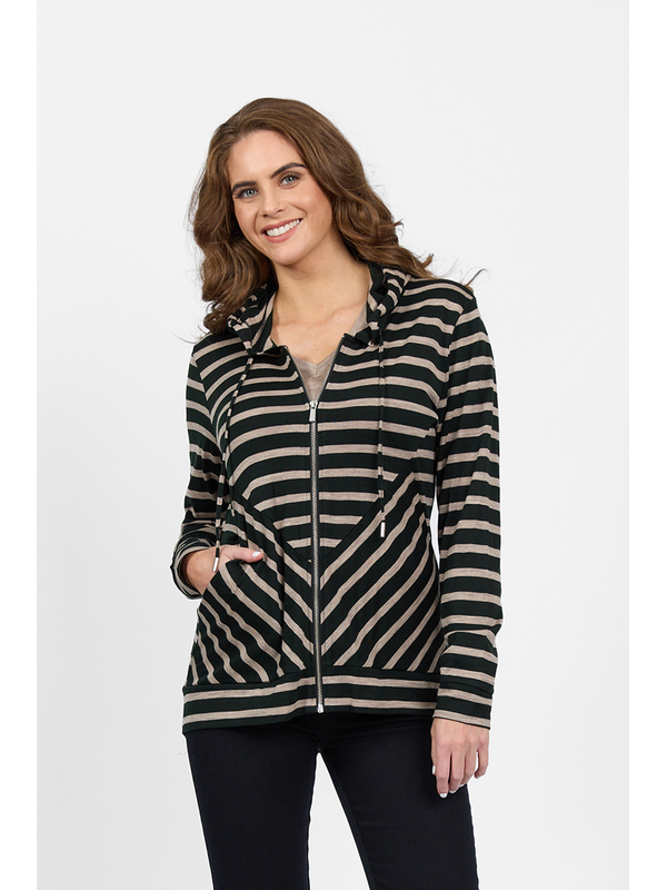 Vassalli Merino Stripe Zip Up Hooded Jacket