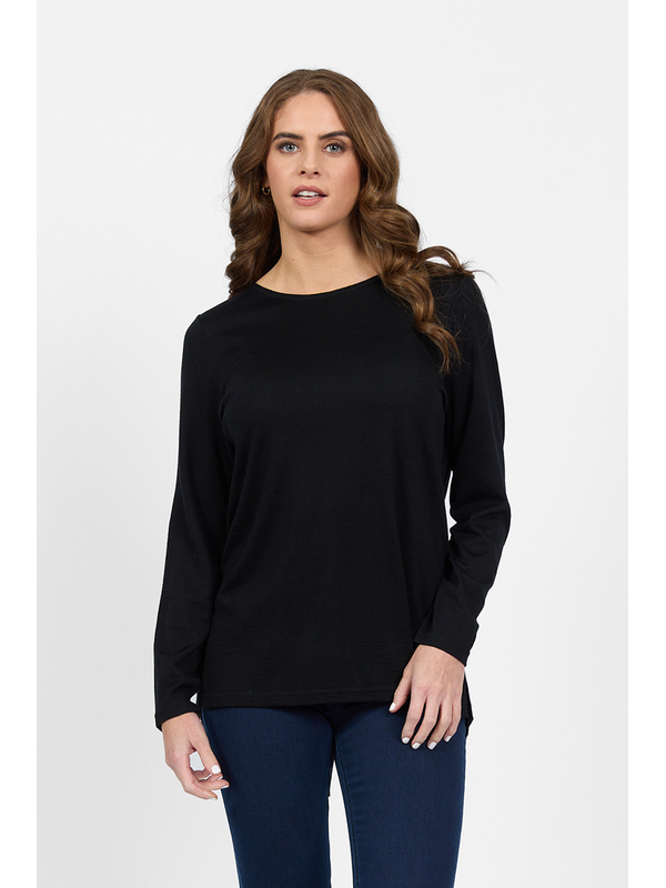 Vassalli Merino Plain L-S Back Button Placket Top