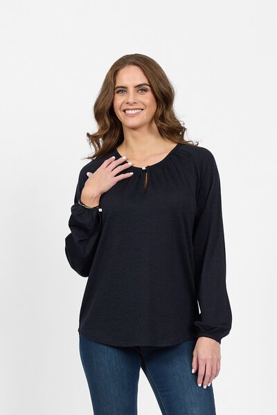 Vassalli Merino Round Neck Front Keyhole Top-new-Preen